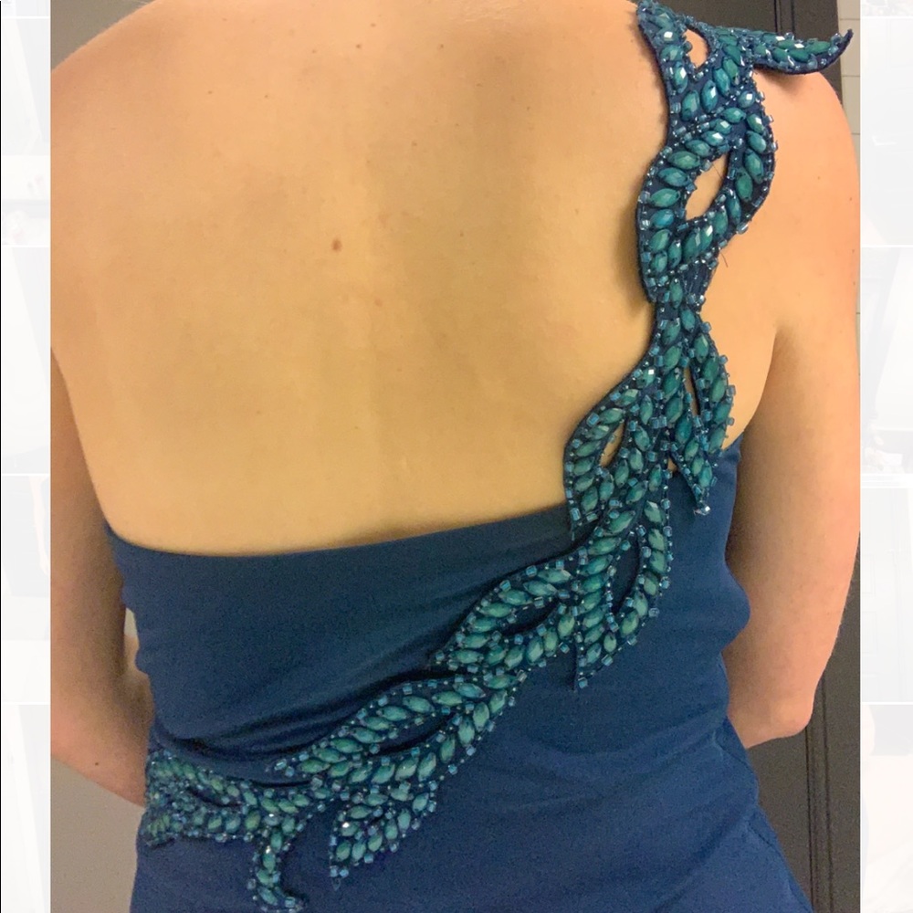 Teal one shoulder beaded bodycon mini